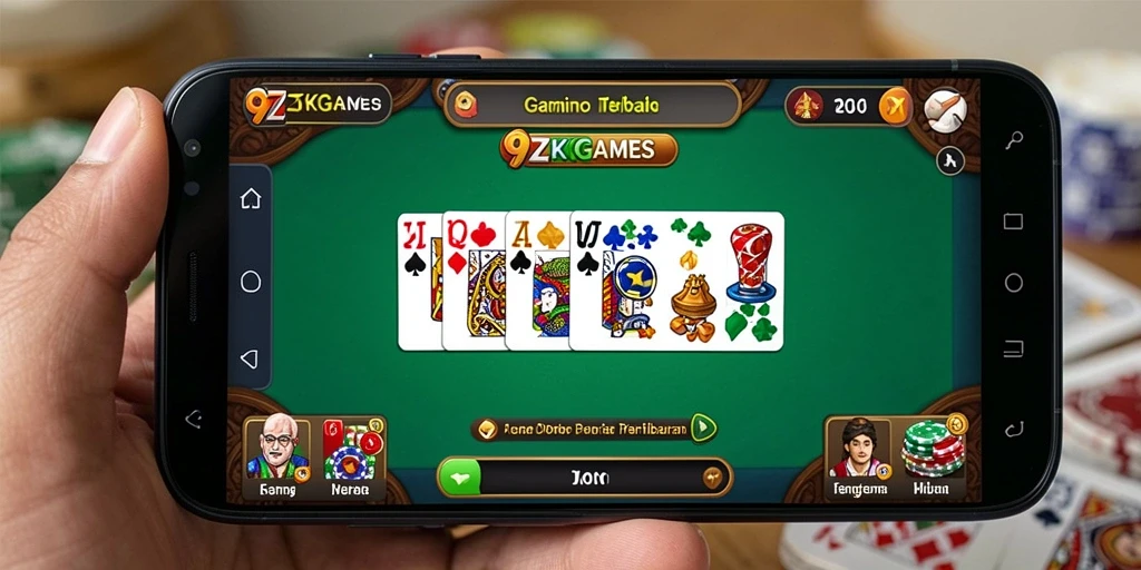 Screenshot gameplay seru dari 9ZKGAMES menampilkan suasana permainan domino.