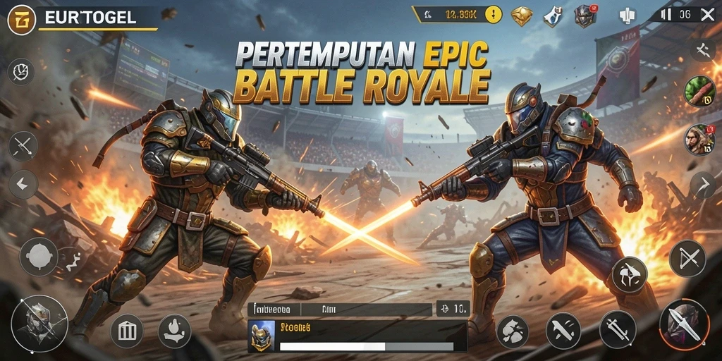 Screenshot menampilkan aksi pertempuran seru di arena Battle Royale.