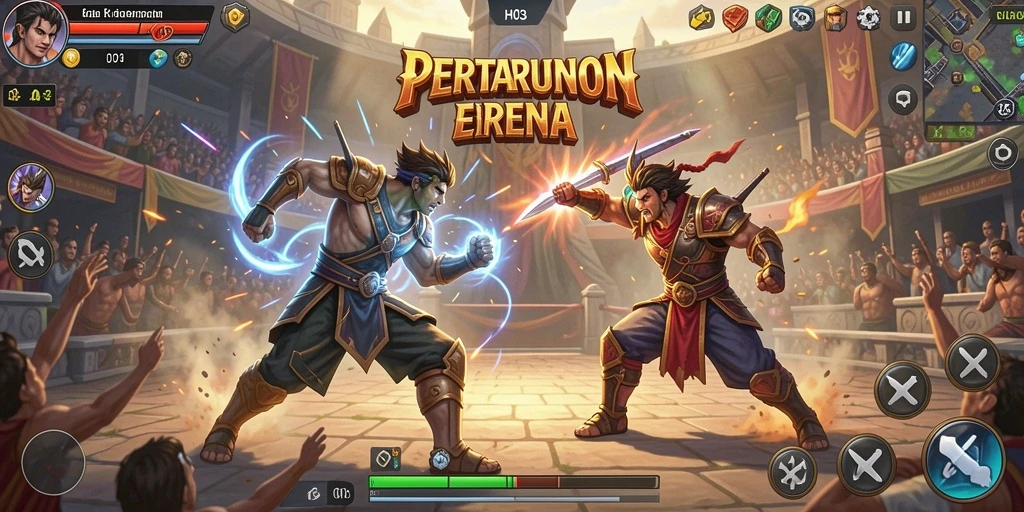 Screenshot H03 menampilkan gameplay pertarungan epik yang mendebarkan.