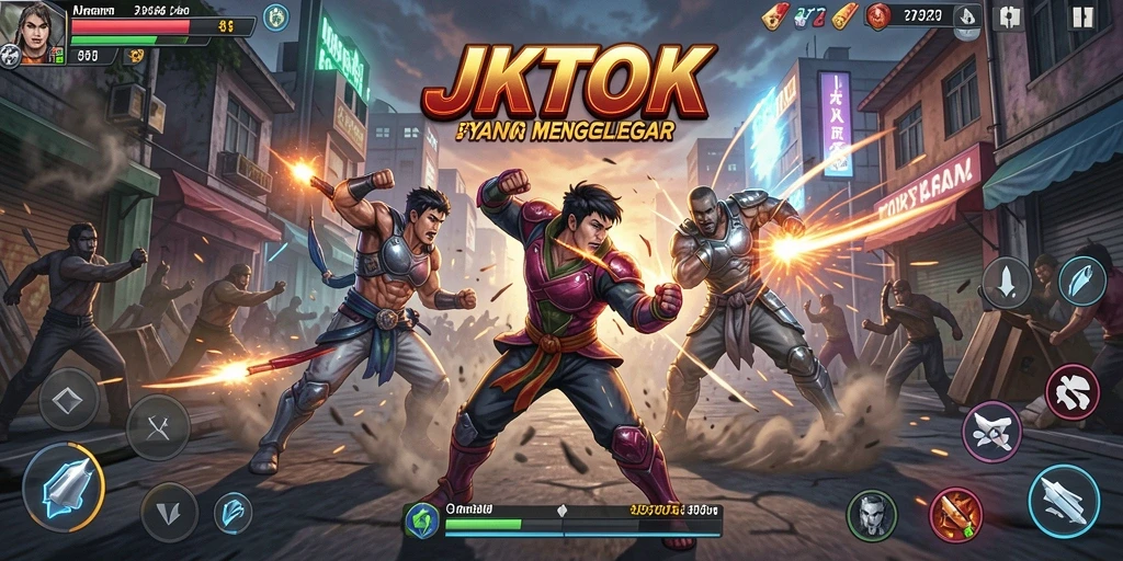 Screenshot menunjukkan pertarungan epik di JKTOK dengan karakter yang sedang beraksi.