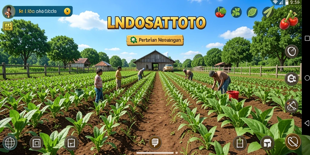 Screenshot menampilkan gameplay seru LNDOSATTOTO dengan pertanian yang produktif.