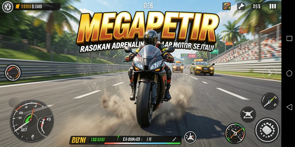 Gameplay seru balapan motor di MEGAPETIR.