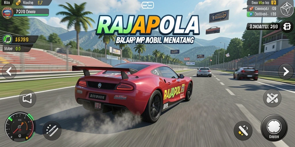 Screenshot gameplay RAJAPOLA yang menunjukkan aksi balap seru.