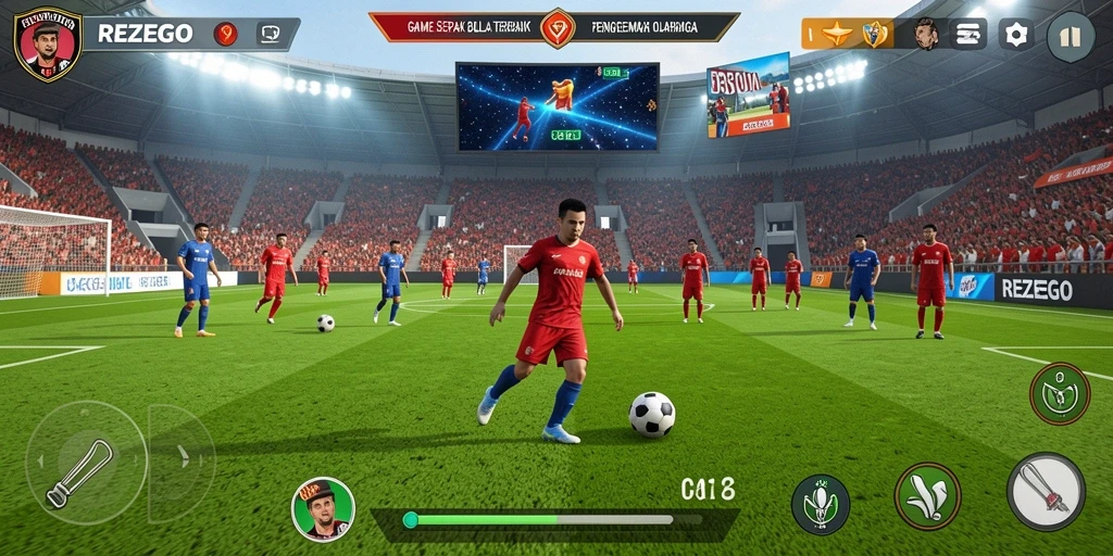 Tampilan gameplay sepak bola yang menegangkan dan mendebarkan.